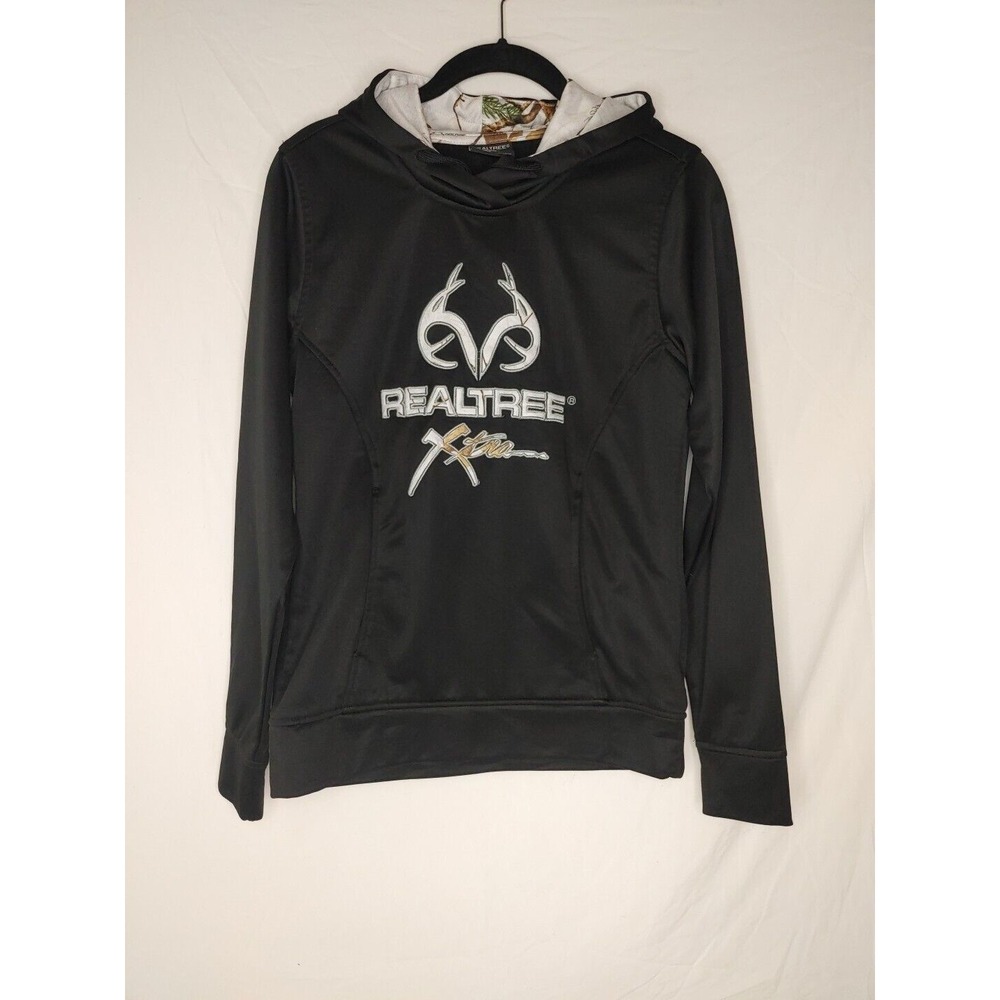 Realtree Xtra Pullover Black Hoodie Women's ‎ Size S Hunting Pocket